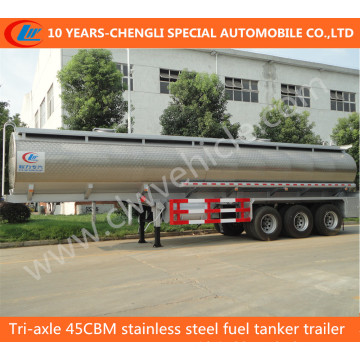 Tri-Axle 45cbm Stainless Steel Fuel Tanker Trailer